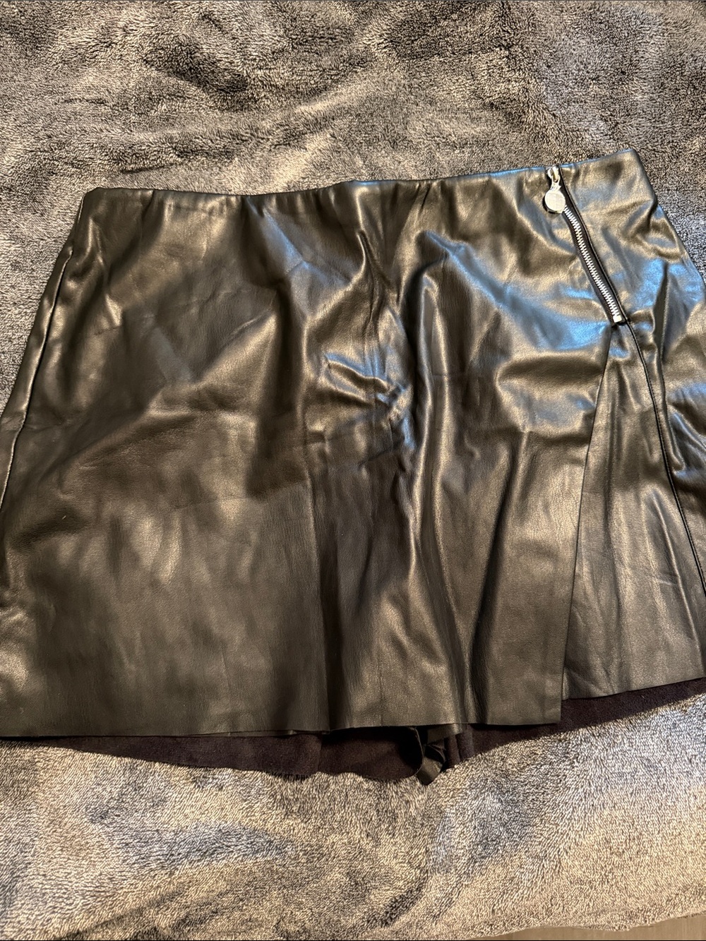 Faux Leather Black Mini Skort with Asymmetrical Zip Detail